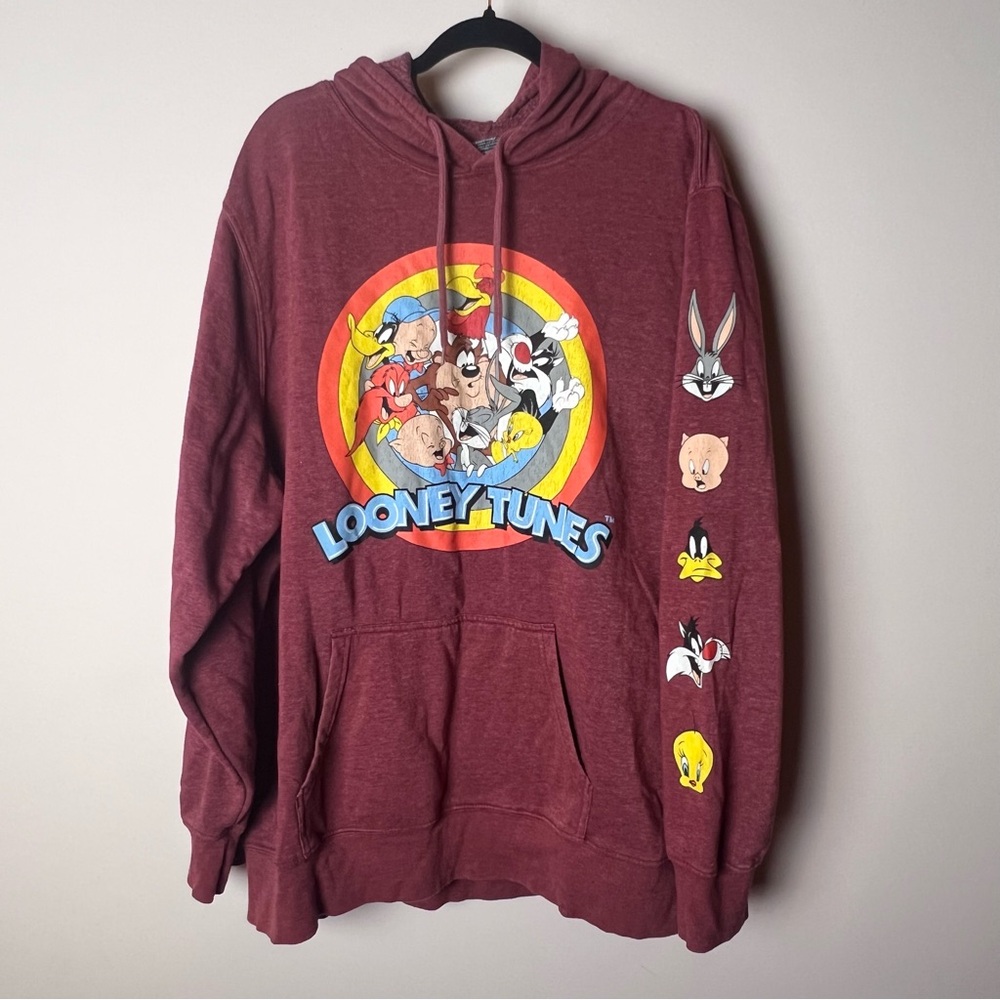 Looney Tunes Maroon Hoodie 2XL decals on sleeve